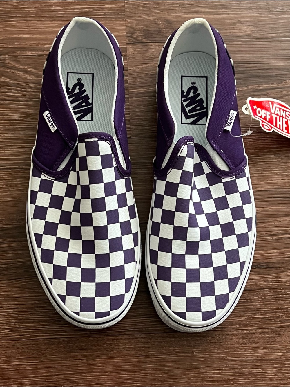 Vans Slip-On Checkerboard Loafers in Purple and White